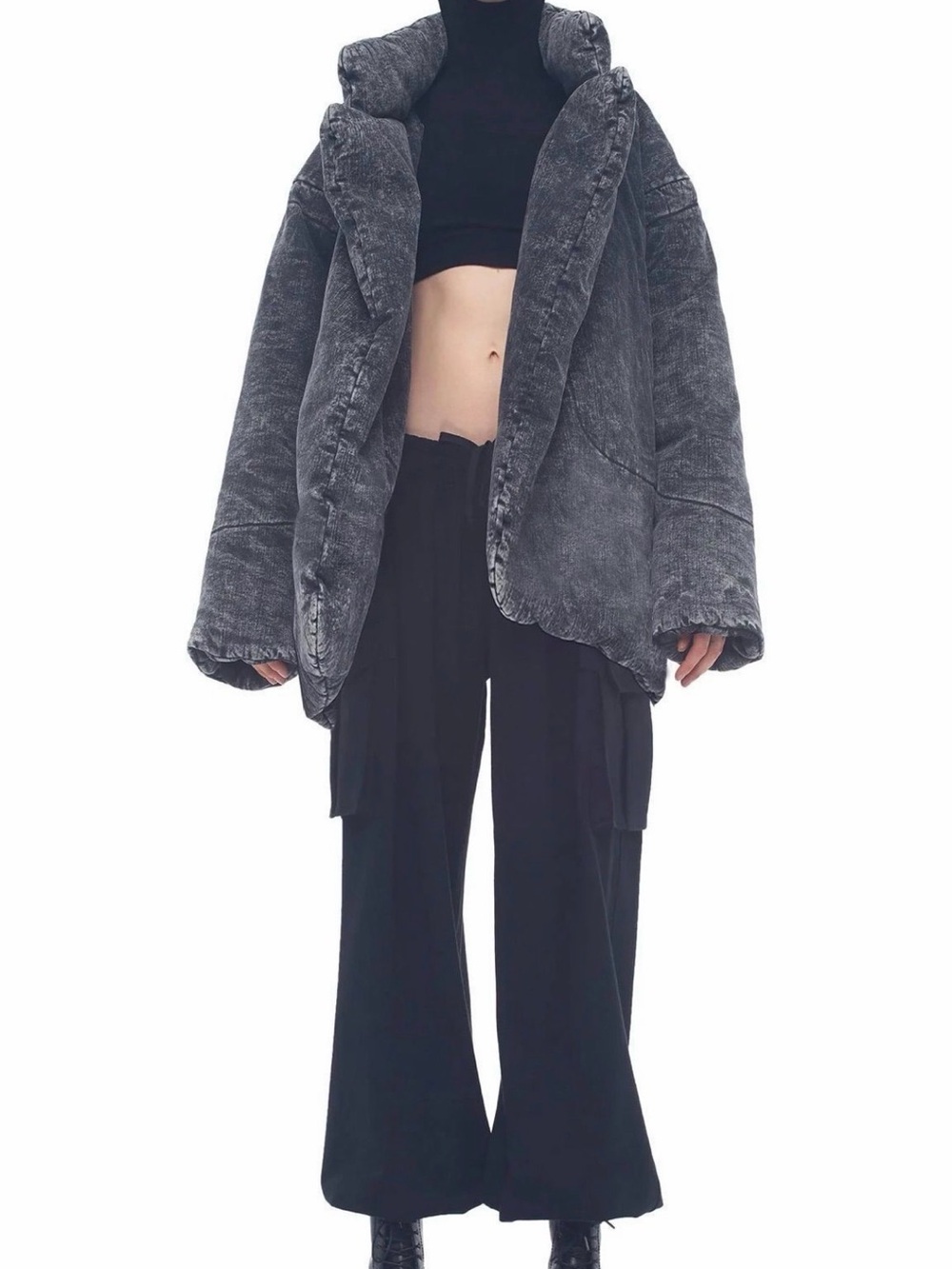 Norma Kamali Charcoal Gray Plush Oversized Puffer Jacket